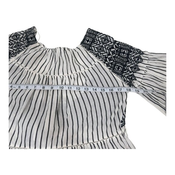 Free People XS Black/White Embroidered Boho Stripe Mini Dress Tassel Tie Back - Picture 6 of 12